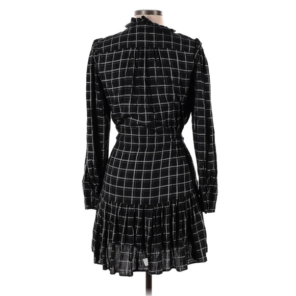 Rebecca Taylor La Vie Drapey Plaid Ruffle Long Sleeve Dress in Black Combo - Picture 8 of 16